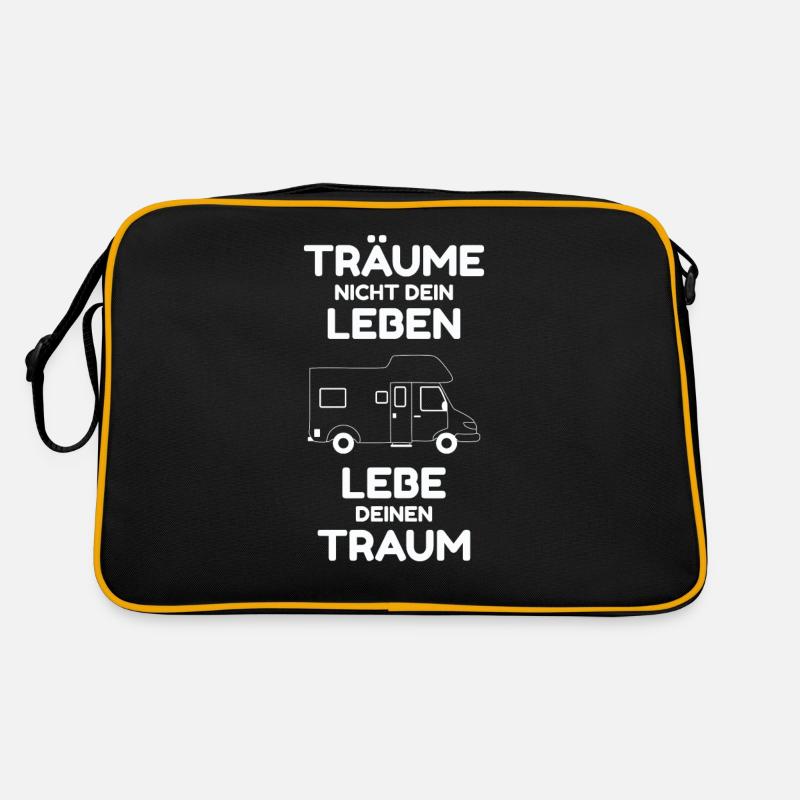 Wohnmobil Camping Caravan Camper Geschenk - Retro Tasche - Schwarz/Gold