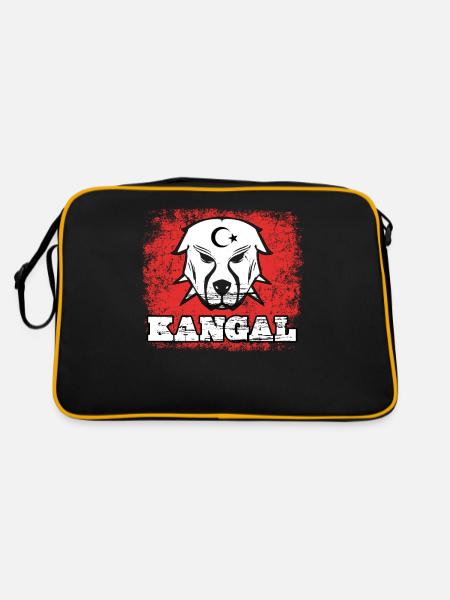 Kangal anatolischer Hirtenhund Türkei Flagge - Retro Tasche - Schwarz/Gold - Hinten