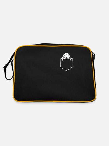 Hase in Brusttasche Häschen in Tasche Geschenk - Retro Tasche - Schwarz/Gold - Hinten