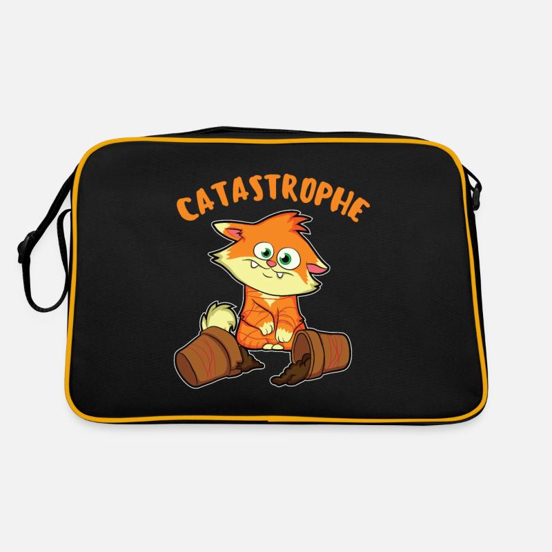 Katastrophe, Katze lustig süß Comic Geschenkidee - Retro Tasche - Schwarz/Gold