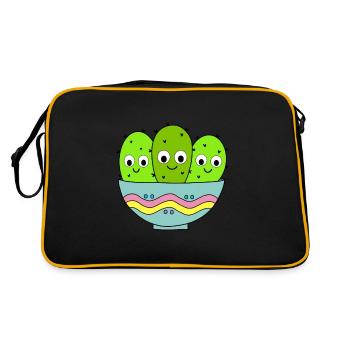 Cute Cactus Bunch In A Bowl - Retro Bag - black/gold - Back
