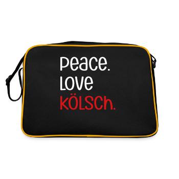 Peace Love Kölsch | Köln, Kölscher Karneval, Bier - Retro Tasche - Schwarz/Gold - Hinten