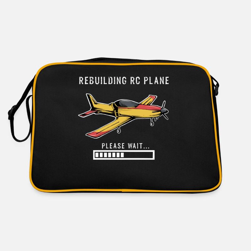 Rebuilding RC Plane Please Wait Flugzeug Lustig - Retro Tasche - Schwarz/Gold
