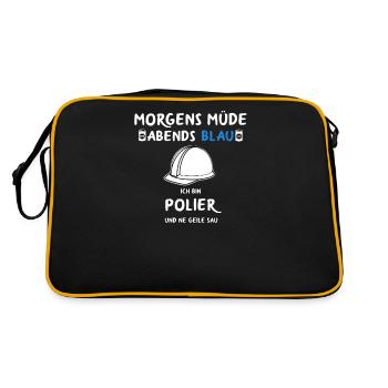 Polier Bauleiter Baustelle Geschenk Geschenkidee - Retro Tasche - Schwarz/Gold - Hinten