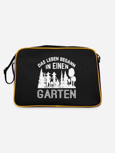 Das Leben Begann In Einen Garten - Retro Tasche - Schwarz/Gold - Hinten