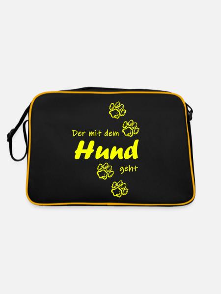 Der mit dem Hund geht - Retro Tasche - Schwarz/Gold