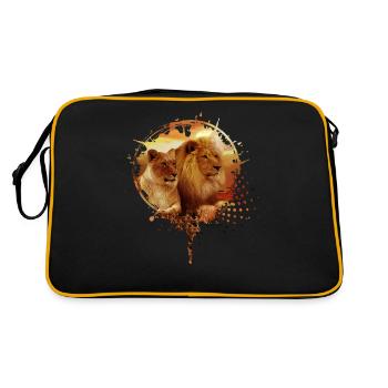Löwenfamilie Löwe Löwin Portrait Paint Design - Retro Tasche - Schwarz/Gold - Hinten