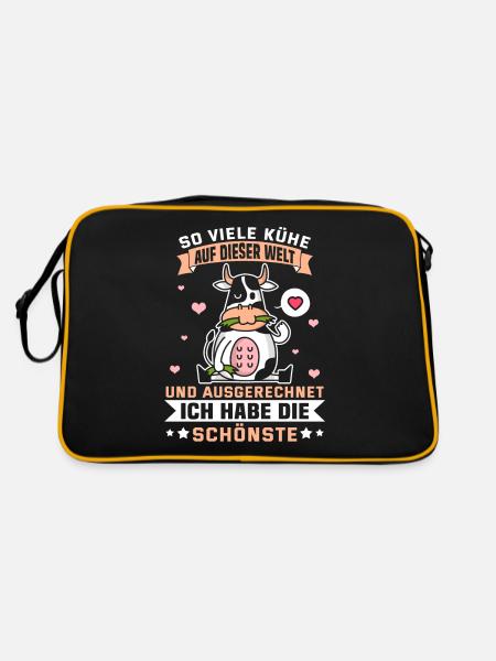 Funny Cow Cattle Saying Farmer Gift Geek - Retro Bag - black/gold - Back