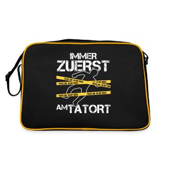 Polizist Tatort Polizei Polizistin Haft Geschenk - Retro Tasche - Schwarz/Gold - Hinten