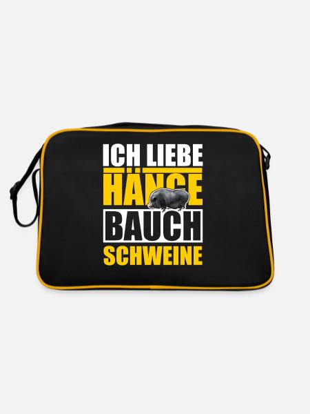 Retro Hängebauchschwein Hobbytier - Retro Tasche - Schwarz/Gold - Hinten