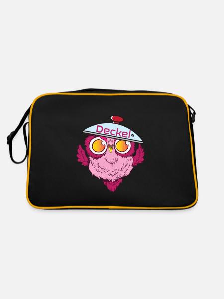 Eule im Pärchenlook mit Deckel ohne Topf - Retro Tasche - Schwarz/Gold - Hinten