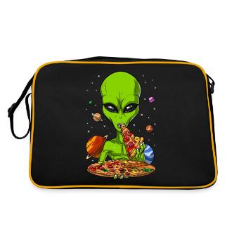 Space Alien Eating Pizza - Retro Bag - black/gold - Back