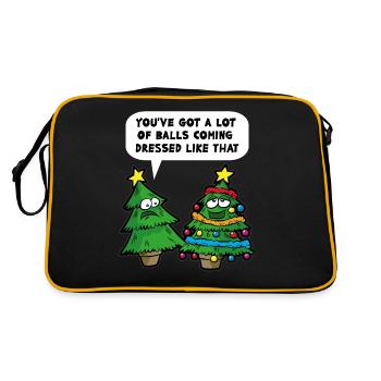Christmas humor funny Christmas tree saying - Retro Bag - black/gold - Back