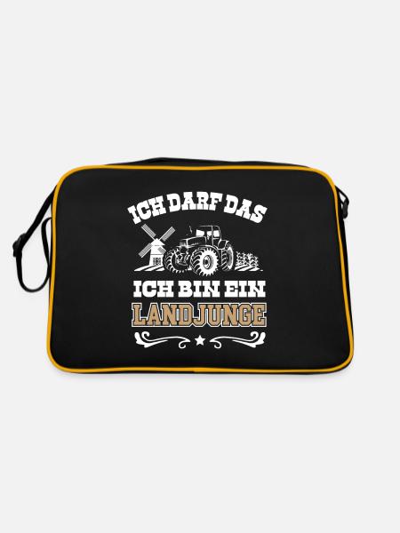 Landwirt Kinder Traktor Geschenk · Landjunge - Retro Tasche - Schwarz/Gold - Hinten