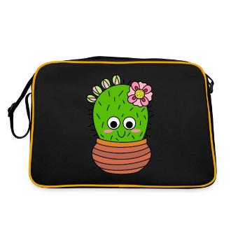 Chunky Cactus With Pink Flower And Buds - Retro Bag - black/gold - Back