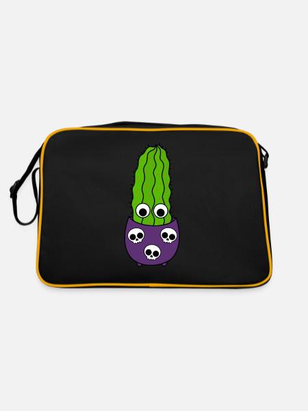 Tall Kaktus In Halloween Skull Pot - Retro Tasche - Schwarz/Gold - Hinten