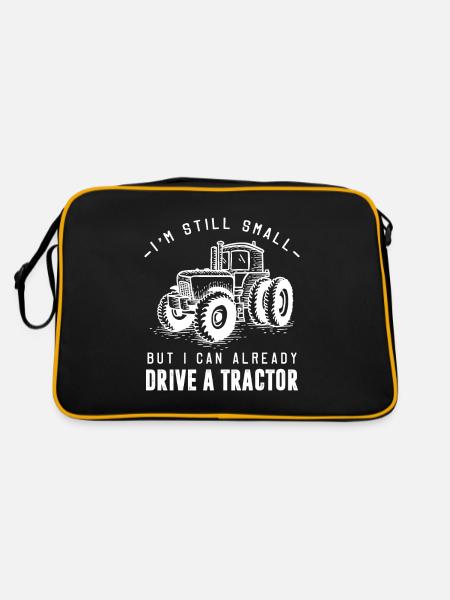 Landwirt Kinder Traktor Geschenk · Traktor fahren - Retro Tasche - Schwarz/Gold - Hinten