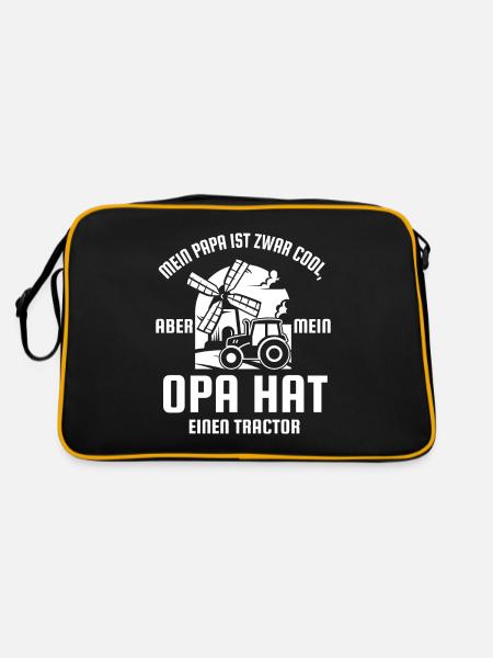 Landwirt Kinder Traktor Geschenk · Papa & Opa - Retro Tasche - Schwarz/Gold - Hinten