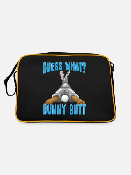 Kanikel Hase Kawaii Kaninchen Rammler Geschenk - Retro Tasche - Schwarz/Gold - Hinten