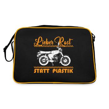 Lieber Rost statt Plastik Simson DDR - Retro Tasche - Schwarz/Gold - Hinten