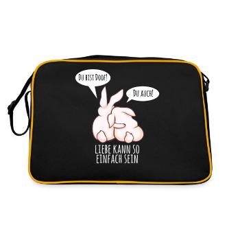 Du Bist Doof Liebe Einfach Hase Liebespaar Ehe - Retro Tasche - Schwarz/Gold - Hinten
