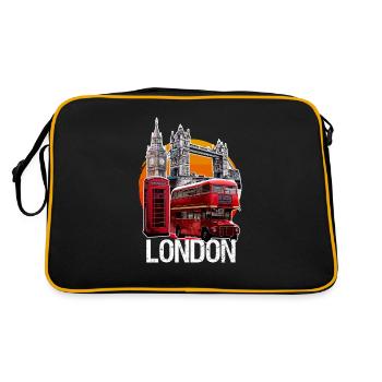 London double decker phone booth Big Ben Bridge - Retro Bag - black/gold - Back