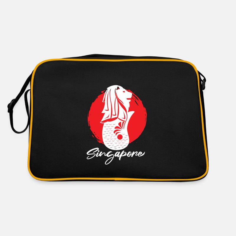 Singapur Fisch Löwe Merlion Geschenk - Retro Tasche - Schwarz/Gold