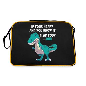 T-Rex Tyrannosaurus Clap Your Hands Happy Funny - Retro Bag - black/gold - Back