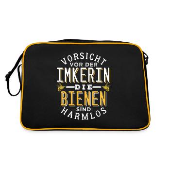 Vorsicht vor der Imkerin - die Bienen sind harmlos - Retro Tasche - Schwarz/Gold - Hinten