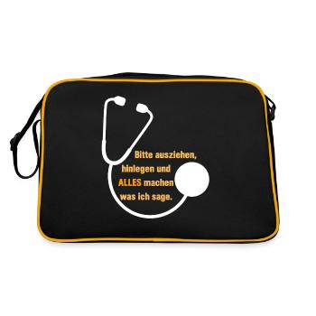 Bitte Ausziehen Lustiger Spruch Arzt Doc Geschenk - Retro Tasche - Schwarz/Gold - Hinten