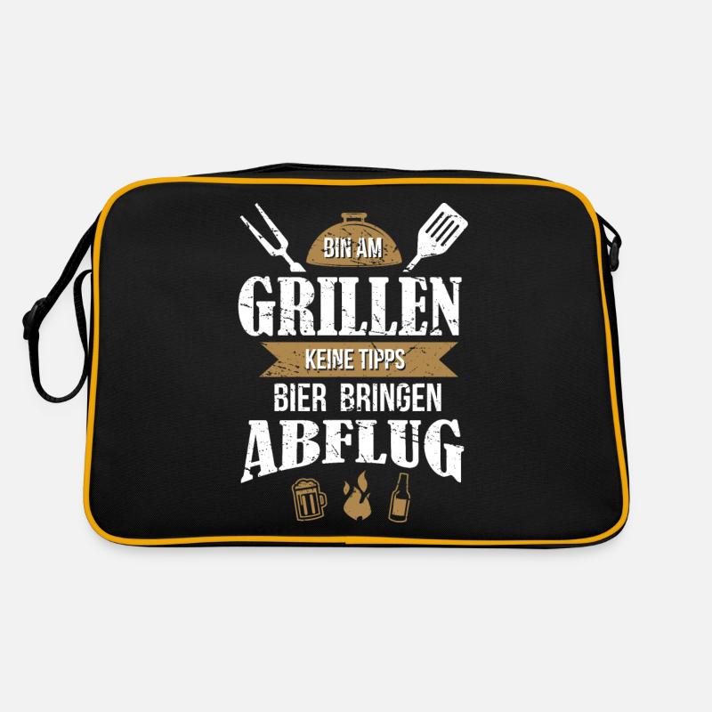 Grillen Männer Kochen Papa Hobbykoch - Retro Tasche - Schwarz/Gold