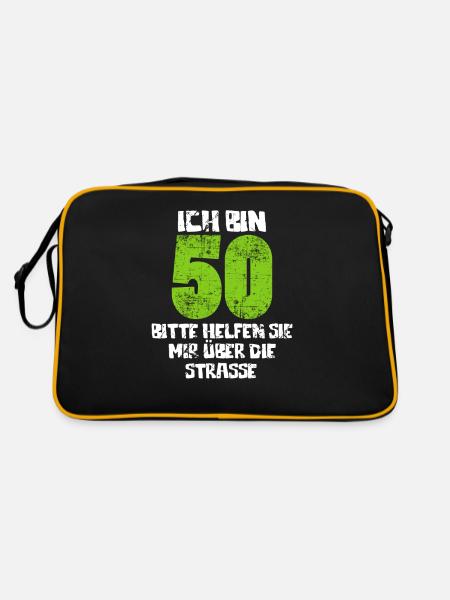 50. Geburtstag Runder Geburtstag - Retro Tasche - Schwarz/Gold - Hinten