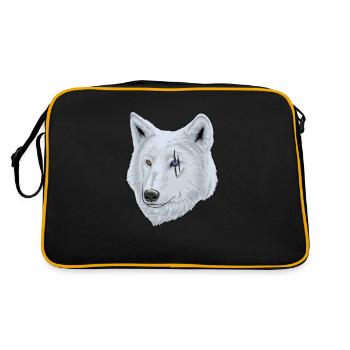 Weißer Wolf mit Narbe am Auge für Tierfreunde - Retro Tasche - Schwarz/Gold - Hinten