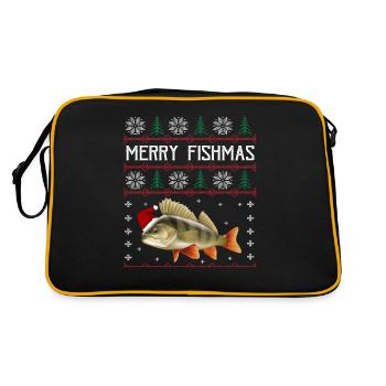 Merry Fishmas Anglershirt Rotbarsch Weihnachten - Retro Tasche - Schwarz/Gold - Hinten