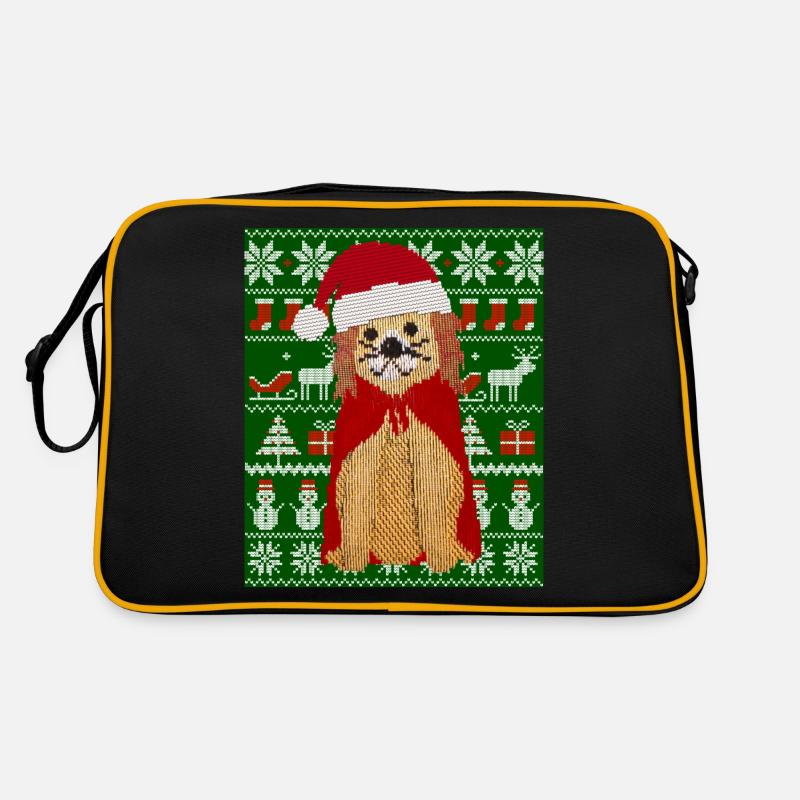 Gestrickter Hund als Weihnachtsmann Ugly Christmas - Retro Tasche - Schwarz/Gold
