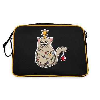 Katze Lichterkette Weihnachten - Retro Tasche - Schwarz/Gold - Hinten
