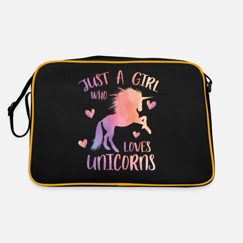 Nur ein Mädchen, das Einhörner liebt - Retro Tasche - Schwarz/Gold