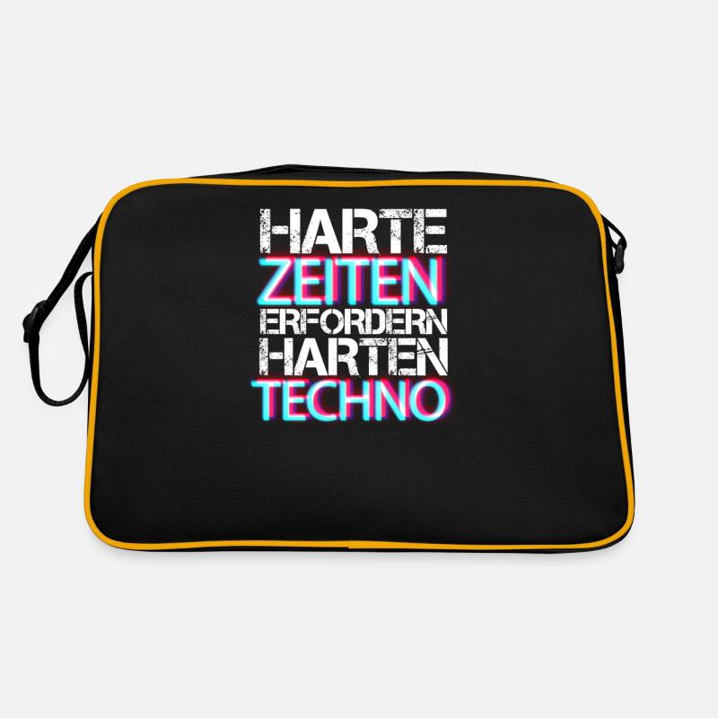 Harte Zeiten erfordern harten Techno Rave Beat - Retro Tasche - Schwarz/Gold