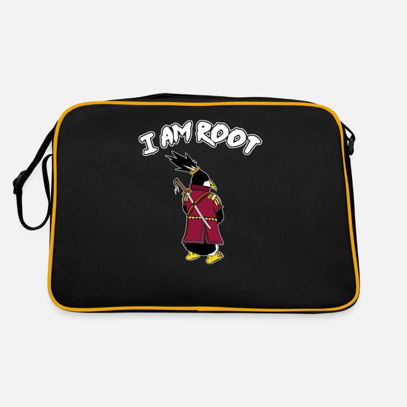 Linux Pinguin I Am Root Geeks Nerd Computer Ninja - Retro Tasche - Schwarz/Gold