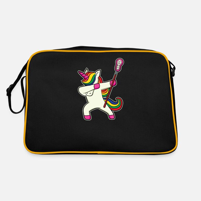 Dabbing Einhorn Mädchen Lacrosse-Spieler Sprüche Retro Tasche