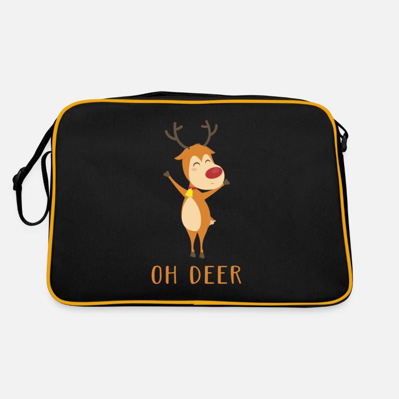 Rentier Kinder Motiv Oh Deer - Retro Tasche - Schwarz/Gold