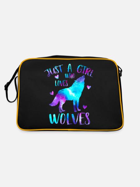 Nur ein Mädchen, das Wölfe Liebt Galaxy - Retro Tasche - Schwarz/Gold - Hinten