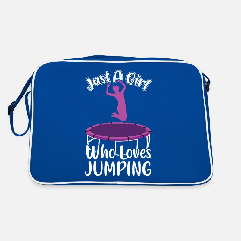 Ein Mädchen das Trampolin springen liebt Retro Tasche