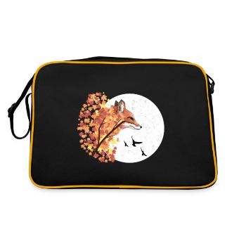 Fox autumn moon tree animal forest nature - Retro Bag - black/gold - Back