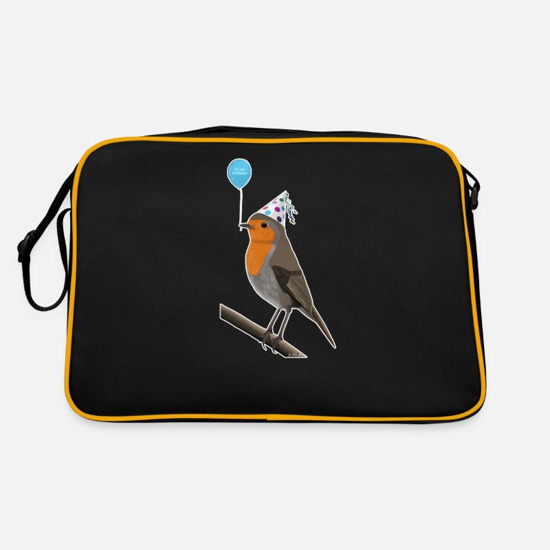 Bird robin bird celebrates birthday - Retro Bag - black/gold