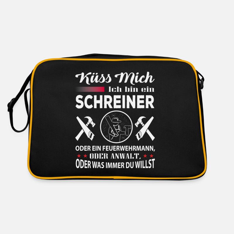 Küss Mich Ich Bin Schreiner - Retro Tasche - Schwarz/Gold