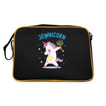 Jewnicorn-Einhorn, lustiges glückliches Chanukka - Retro Tasche - Schwarz/Gold - Hinten