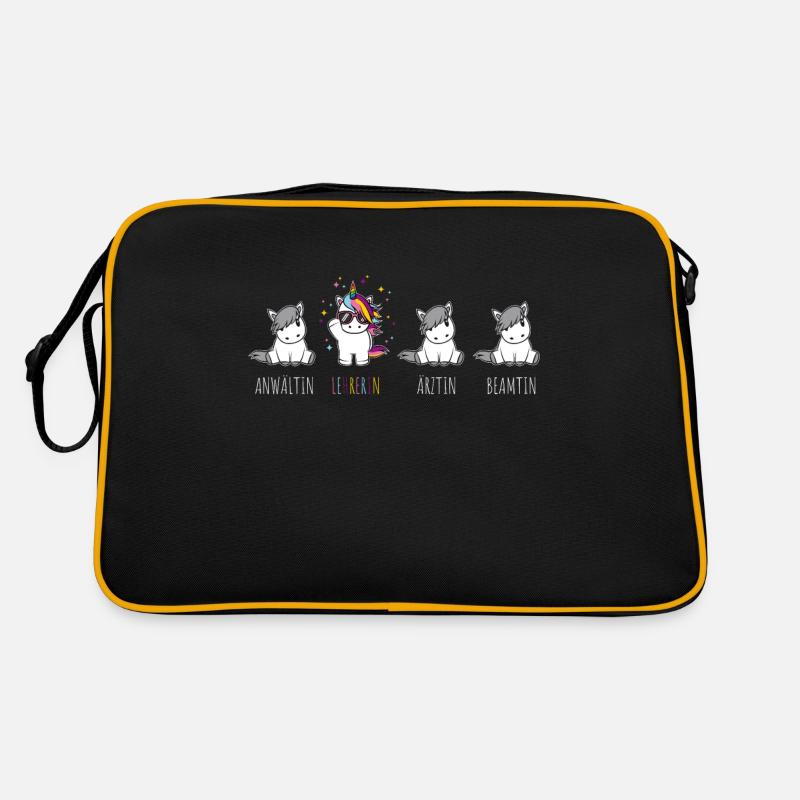 Magisches Einhorn Süßes Lehrerin Schule Geschenk - Retro Tasche - Schwarz/Gold