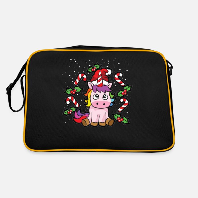 Christmas unicorn with candy cane Retro Bag