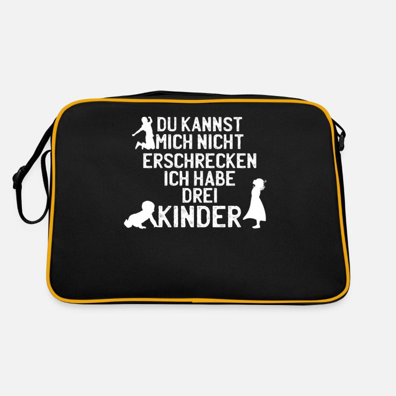 Drei Kinder 3 Eltern Mama Papa Geschenk - Retro Tasche - Schwarz/Gold
